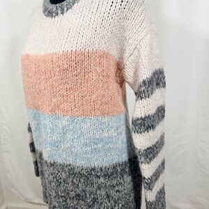 Cozy Colorblock Stripe Knit Sweater - Pink, Blue & Gray
